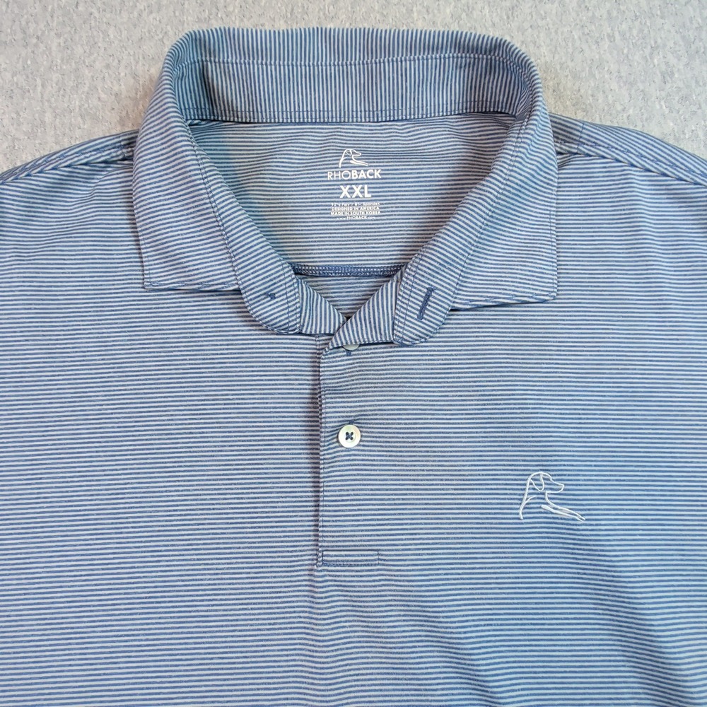 Rhoback Mens XXL Performance Polo Shirt Blue White Stripe Golf Short Sleeve